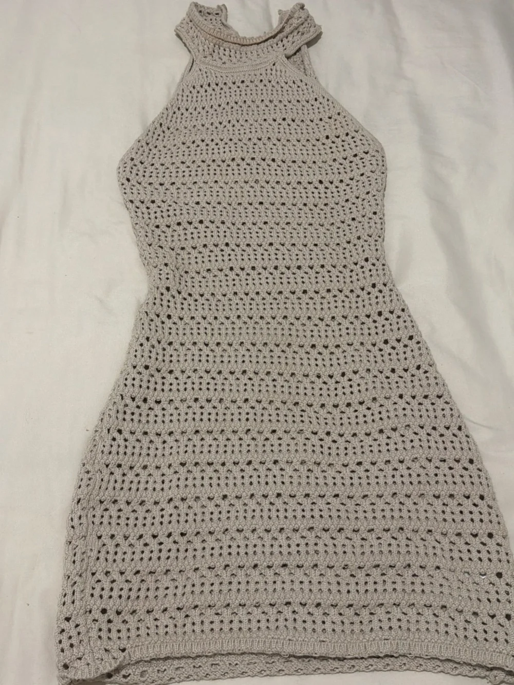 naked wardrobe Beige Crochet Halter Mini Cover-Up